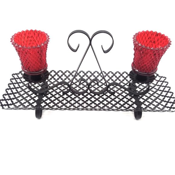 Mesh Candle Holder Centerpiece VTG Black Metal Candleabra HOMCO Votive Holder - Picture 8 of 8